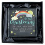 Personalised 'On Your Christening' Rainbow Design Crystal Glass Token - Image 2