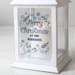 Personalised Christmas Frost Design ‘Merry Christmas’ Rustic White Plastic Light-up Lantern - Image 2