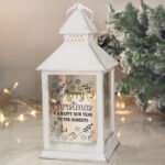 Personalised Christmas Frost Design ‘Merry Christmas’ Rustic White Plastic Light-up Lantern - Image 3