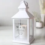 Personalised Elegant Diamond Design Rustic White Plastic Light-Up Lantern