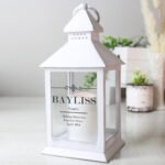 Personalised Elegant Diamond Design Rustic White Plastic Light-up Lantern - Image 4