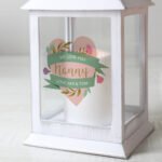 Personalised Floral Heart Design Rustic White Plastic Light-up Lantern - Image 2