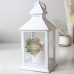 Personalised Floral Heart Design Rustic White Plastic Light-up Lantern - Image 3