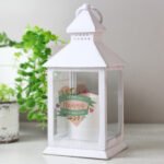 Personalised Floral Heart Design Rustic White Plastic Light-up Lantern - Image 4