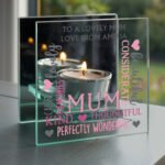Personalised 'Mum' Mirrored Glass Tea Light Candle Holder