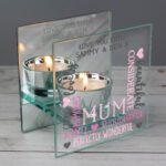 Personalised 'Mum' Mirrored Glass Tea Light Candle Holder - Image 2