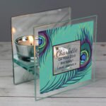 Personalised Peacock Design Mirrored Glass Tea Light Candle Holder - Image 3