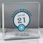 Personalised Blue 'Happy Birthday' Star Motif Crystal Glass Token - Image 3