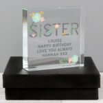 Personalised Floral Design 'Sister' Crystal Glass Token