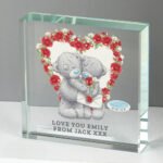 Personalised Me to You Rose Heart Design Crystal Glass Token