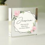 Personalised Any Message Abstract Rose Design Crystal Glass Token