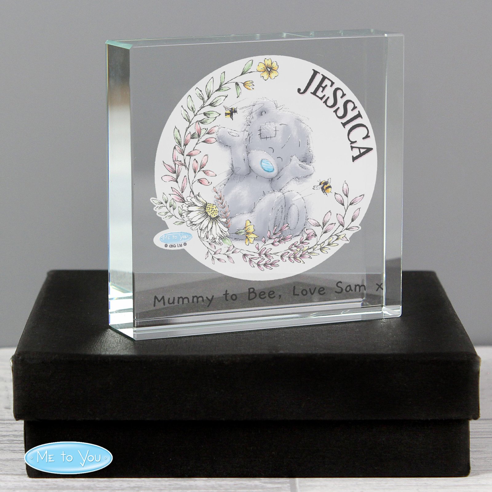 P1007D31 Personalised Me to You Bees Design Crystal Glass Token Personalised Me to You Bees Design Crystal Glass Token - Image 1