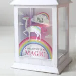 Personalised Unicorn Design Rustic White Plastic Light-Up Lantern - Image 2