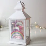 Personalised Unicorn Design Rustic White Plastic Light-Up Lantern - Image 5