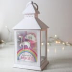 Personalised Unicorn Design Rustic White Plastic Light-up Lantern - Image 3