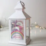 Personalised Unicorn Design Rustic White Plastic Light-Up Lantern - Image 3