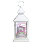 Personalised Unicorn Design Rustic White Plastic Light-up Lantern - Image 4