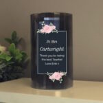 Personalised Any Message Floral Design Smoked Glass LED Pillar Candle