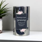 Personalised Any Message Floral Design Smoked Glass LED Pillar Candle - Image 2