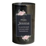 Personalised Any Message Floral Design Smoked Glass LED Pillar Candle - Image 5