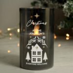 Personalised Christmas Themed Smoked Glass LED Pillar Candle