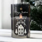 Personalised Christmas Themed Smoked Glass LED Pillar Candle - Image 3