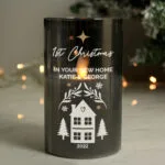 Personalised Christmas Themed Smoked Glass LED Pillar Candle - Image 4
