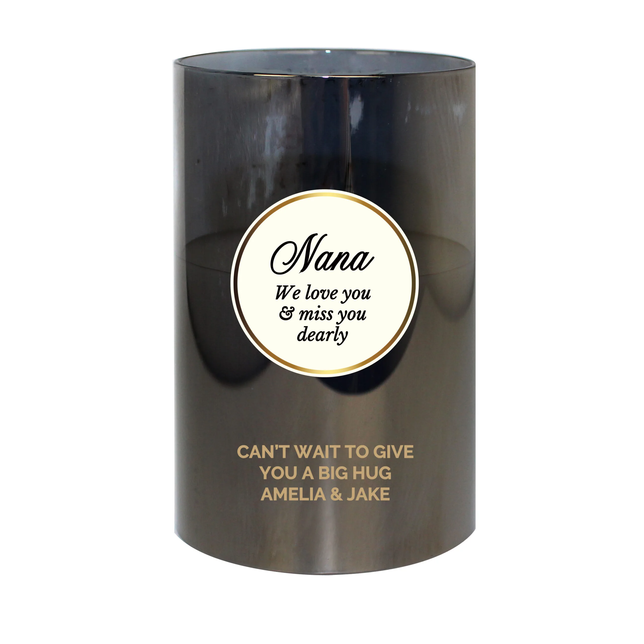Personalised Any Message Opulent Design Smoked Glass LED Pillar Candle - Image 4