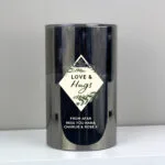 Personalised Any Message Botanical Design Smoked Glass LED Pillar Candle
