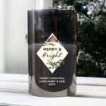 Personalised Any Message Botanical Design Smoked Glass LED Pillar Candle - Image 2