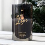 Personalised 'Love' Heart Motif Smoked Glass LED Pillar Candle - Image 2