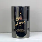 Personalised 'Love' Heart Motif Smoked Glass LED Pillar Candle - Image 3