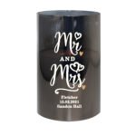 Personalised 'Mr And Mrs' Hearts Motif Smoked Glass LED Pillar Candle - Image 3