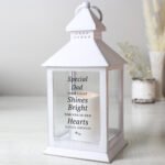 Personalised 'Your Light Shines Bright' Memorial Rustic White Plastic Light-up Lantern