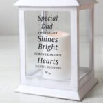 Personalised 'Your Light Shines Bright' Memorial Rustic White Plastic Light-up Lantern - Image 2