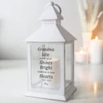 Personalised 'Your Light Shines Bright' Memorial Rustic White Plastic Light-Up Lantern - Image 3