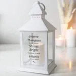 Personalised 'Your Light Shines Bright' Memorial Rustic White Plastic Light-Up Lantern - Image 4