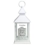 Personalised 'Your Light Shines Bright' Memorial Rustic White Plastic Light-up Lantern - Image 5