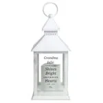 Personalised 'Your Light Shines Bright' Memorial Rustic White Plastic Light-Up Lantern - Image 5