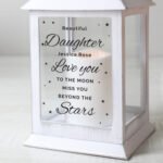 Personalised 'Miss You Beyond The Stars' Memorial Rustic White Plastic Light-up Lantern - Image 2