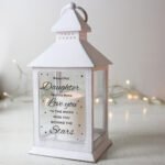 Personalised 'Miss You Beyond The Stars' Memorial Rustic White Plastic Light-up Lantern - Image 3