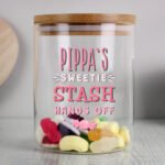 Personalised 'Sweetie Stash' Glass Storage Jar with Bamboo Lid