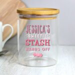 Personalised 'Sweetie Stash' Glass Storage Jar with Bamboo Lid - Image 3