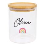 Personalised Rainbow Motif Glass Storage Jar with Bamboo Lid - Image 3
