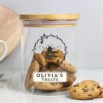 Personalised Bee Design Glass Storage Jar with Bamboo Lid - Image 2