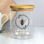 Personalised Bee Design Glass Storage Jar with Bamboo Lid - Image 4
