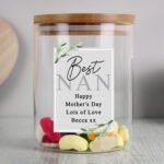 Personalised Any Message Botanical Design Glass Storage Jar with Bamboo Lid