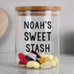 Personalised Any Message Bold Text Glass Storage Jar with Bamboo Lid