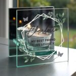 Personalised Any Message Botanical Design Mirrored Glass Tea Light Candle Holder