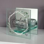 Personalised Any Message Botanical Design Mirrored Glass Tea Light Candle Holder - Image 2